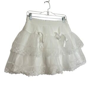 Tiered Lace Mini Skirt Women Small White Balletcore Coquette Bows Fairy Romantic